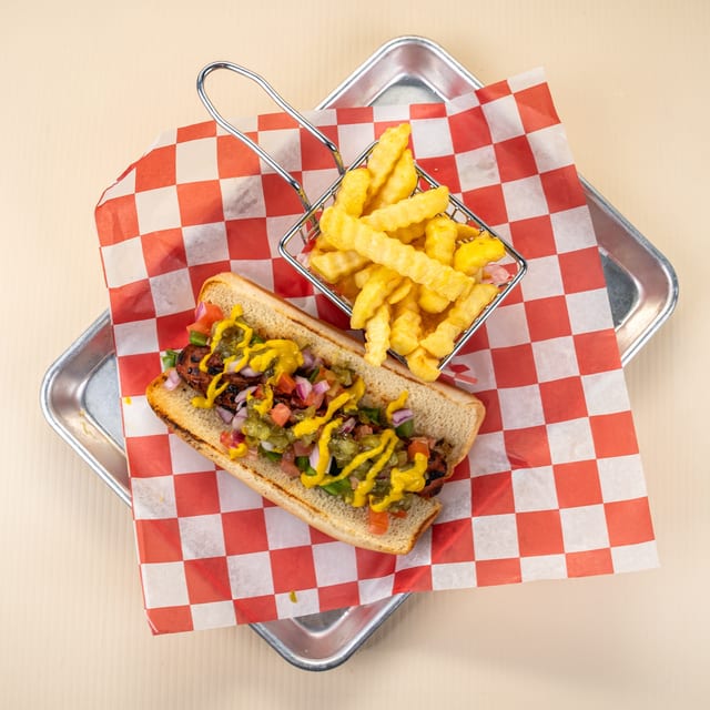 Char-Grilled Hot Dog Sandwich.
