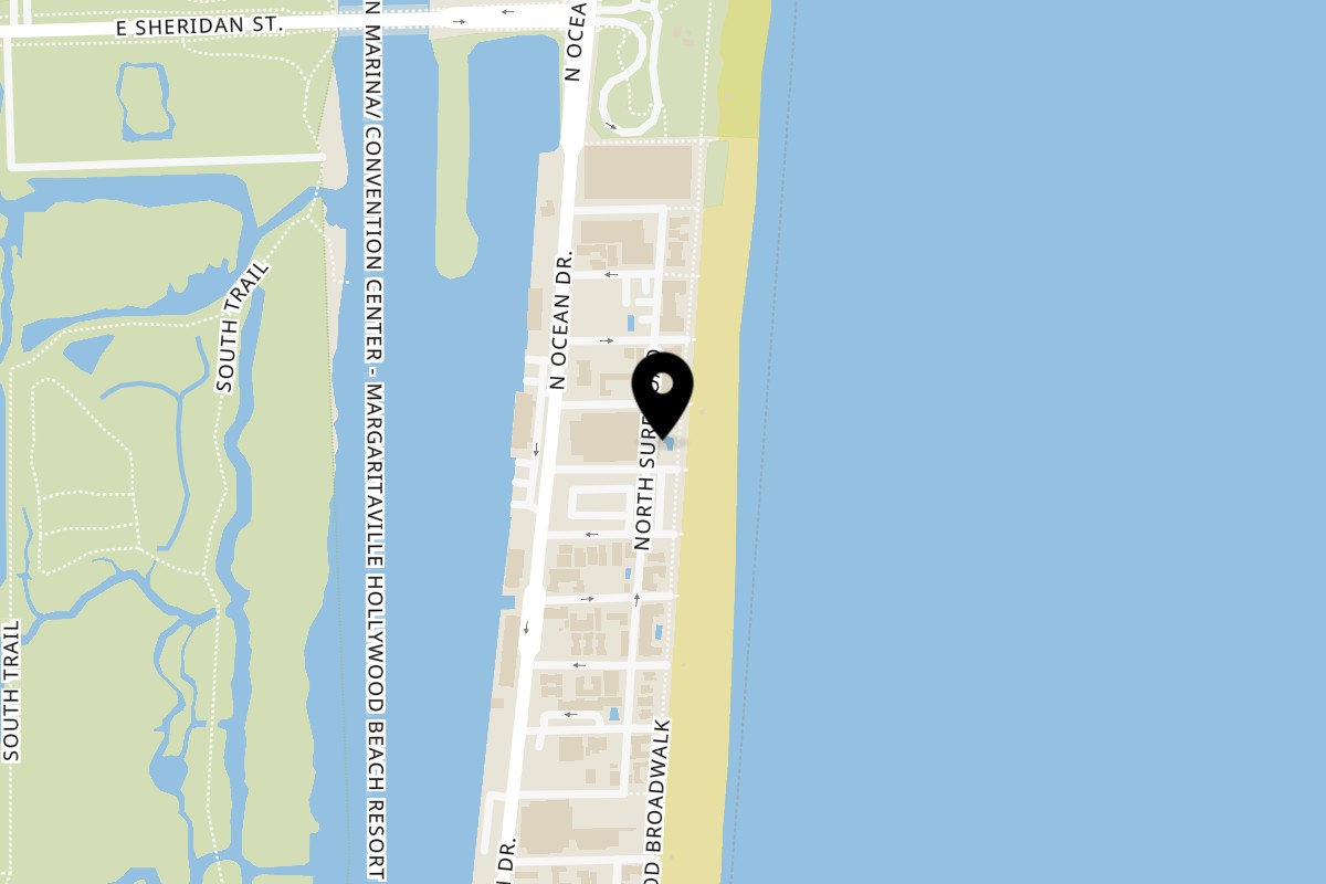 Map showing the location of Oceans 13 on 3111 N Surf Rd in Hollywood